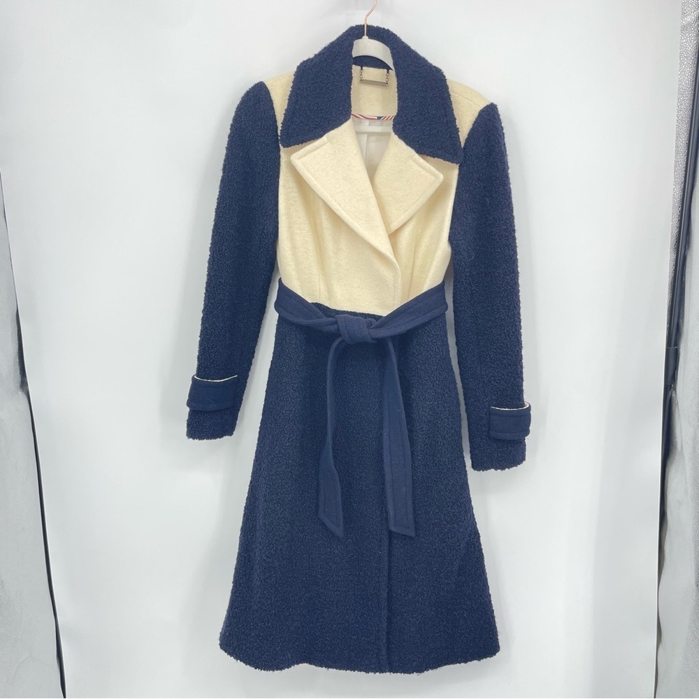 Diane Von Furstenberg DVF Kayden Cream navy blue boiled Wool Jacket Coat Sz 6